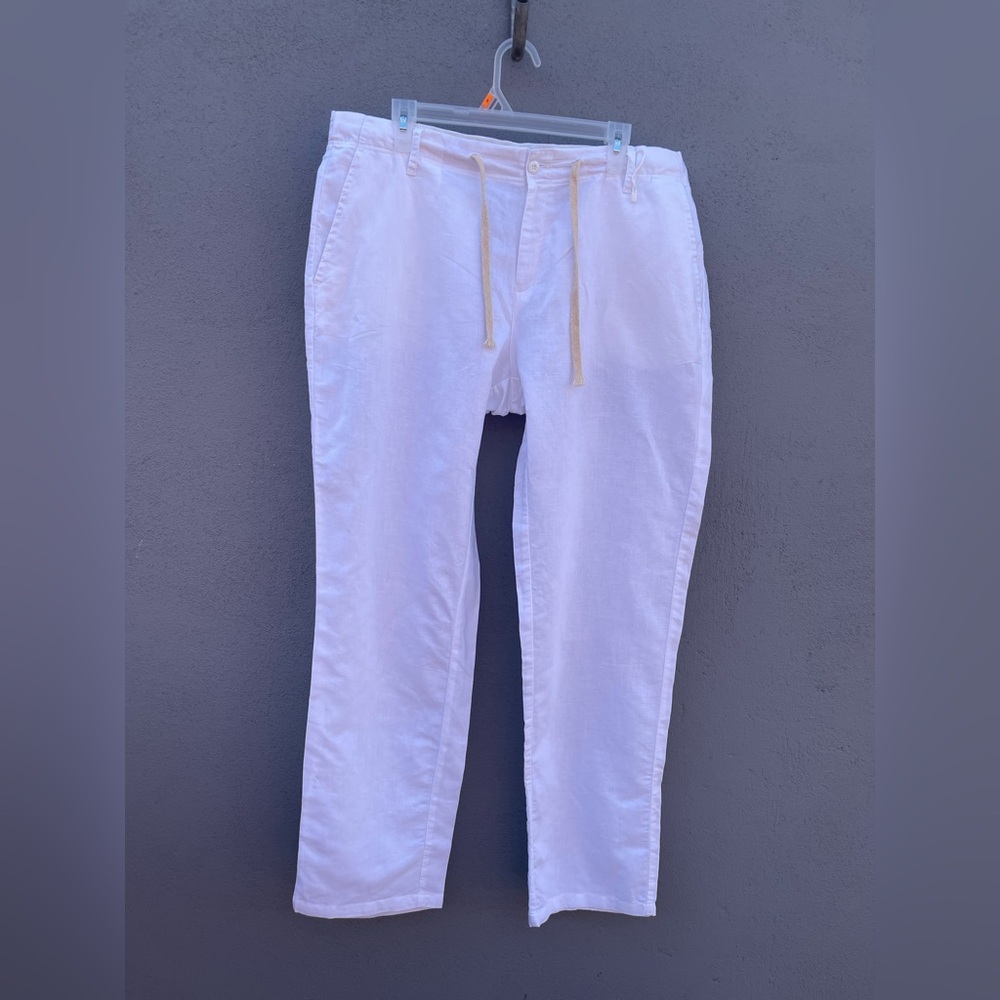 White Linen Drawstring Pants - Picture 2 of 11